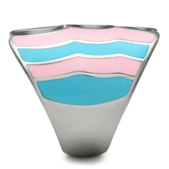 STAINLESS STEEL Open Front Epoxy Wave Ring - Picture 14 of 16